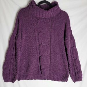 NWT Seven7 Womens Small Pullover Sweater Purple Long Sleeve Cowl Neck Cable Knit